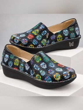 NIB Alegria Debra Professional Sugar Skulls Leather Nursing Shoes EU 38